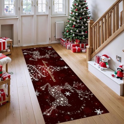 Christmas Red and White Snowflake Runner Rug