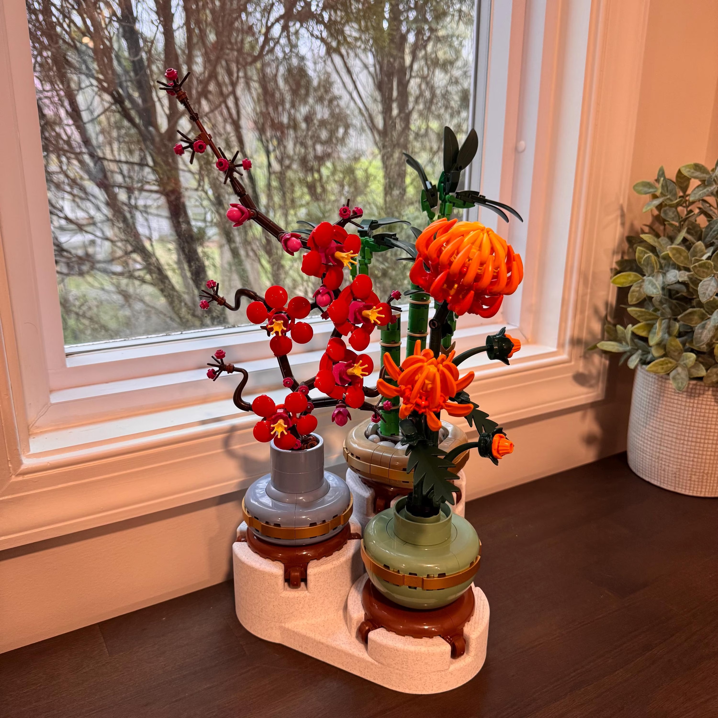 Oriental Botanical Brick Set – Bamboo, Orchid & Chrysanthemum Building Flowers, Elegant DIY Floral Display Gift