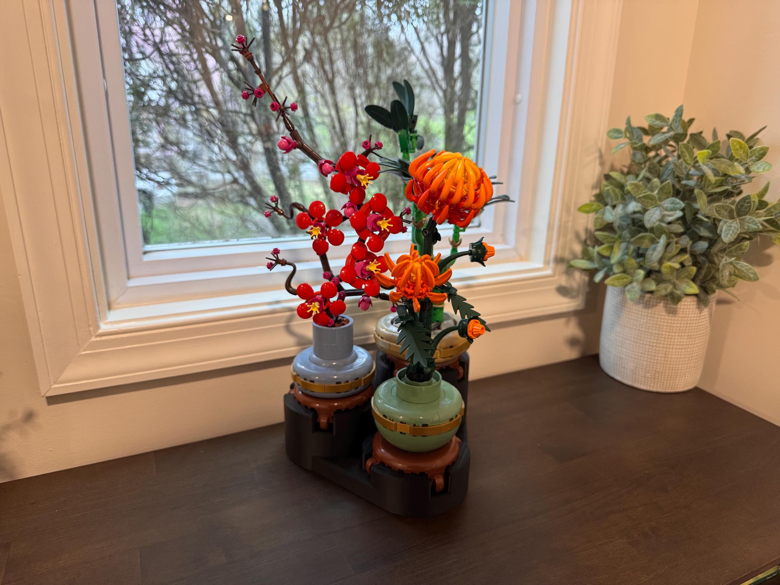 Oriental Botanical Brick Set – Bamboo, Orchid & Chrysanthemum Building Flowers, Elegant DIY Floral Display Gift