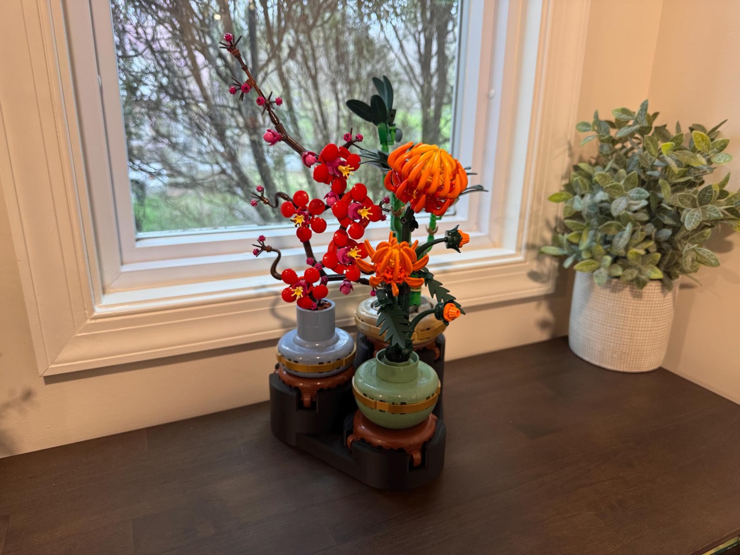 Oriental Botanical Brick Set – Bamboo, Orchid & Chrysanthemum Building Flowers, Elegant DIY Floral Display Gift