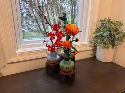 Oriental Botanical Brick Set – Bamboo, Orchid & Chrysanthemum Building Flowers, Elegant DIY Floral Display Gift