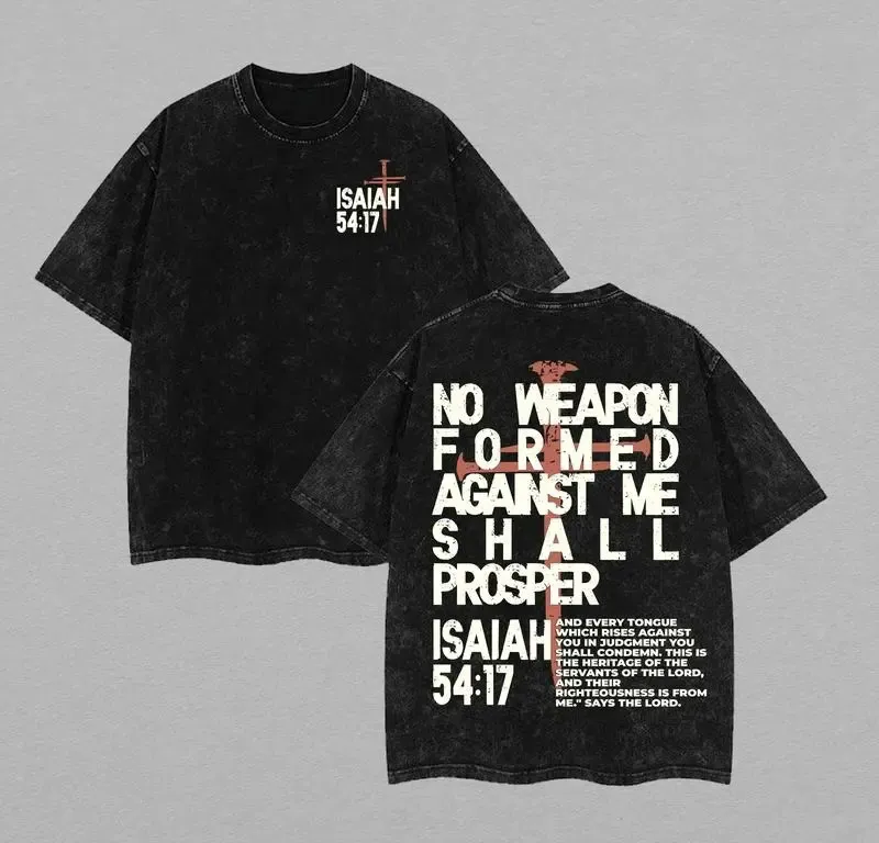 No Weapon Christian Washed T-Shirt – Jesus Faith Oversized Tee (Unisex)