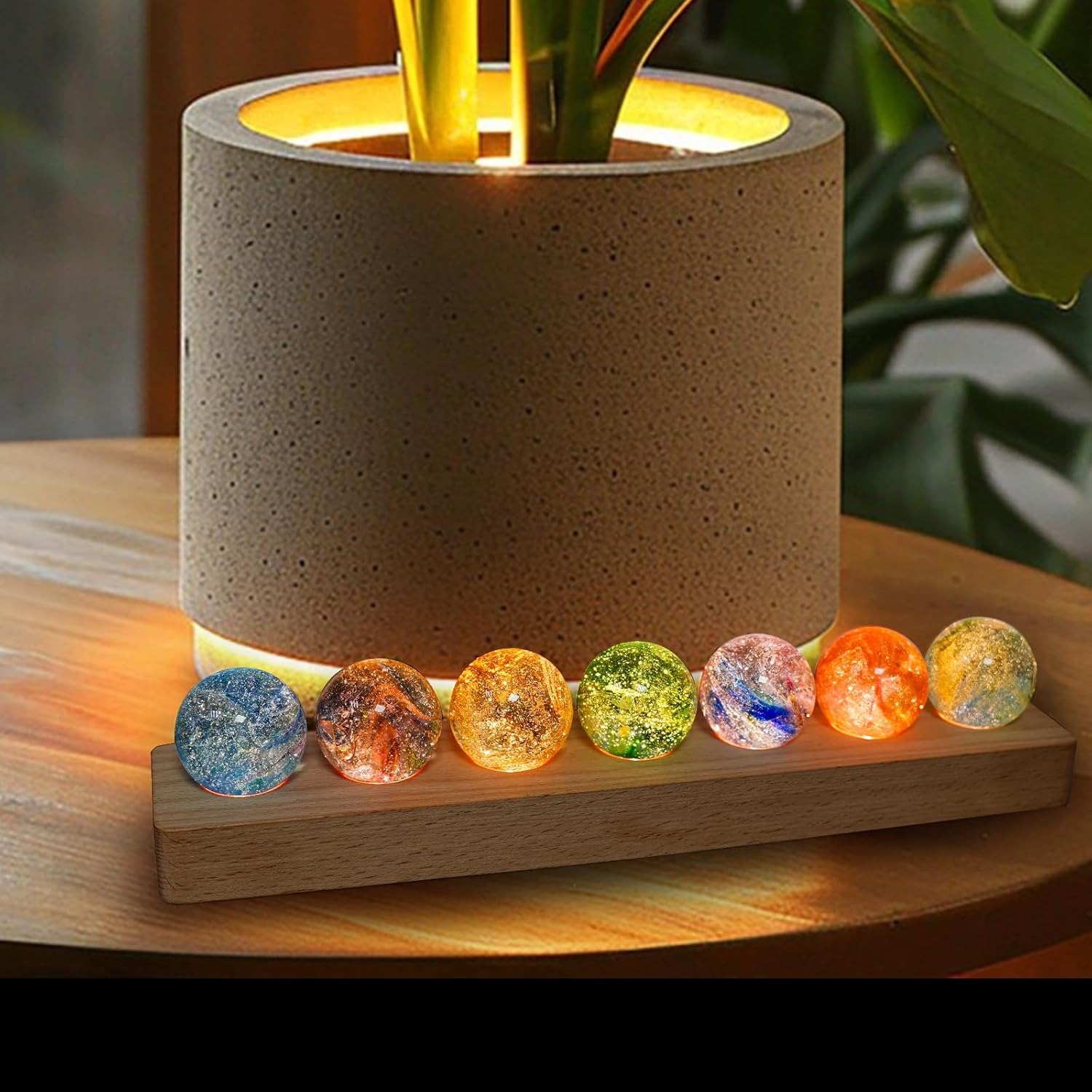 7 Colors Glass Crystal Ball Light with Wood Base