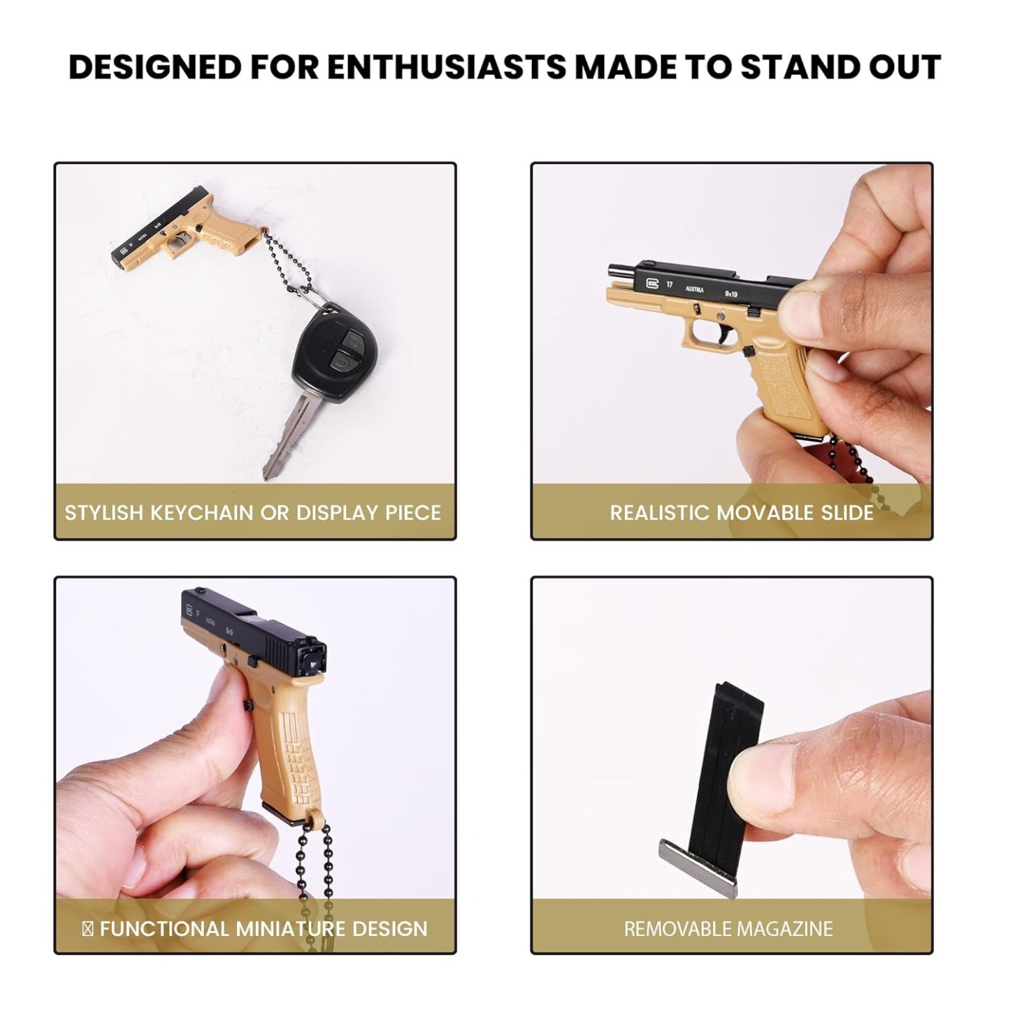 Mini Metal Pistol Keychain with Movable Parts