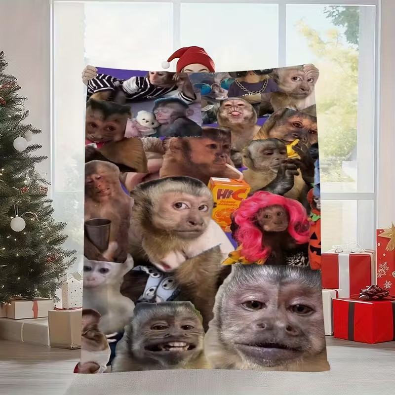 Monkey Memes Cute Collage Flannel Blanket