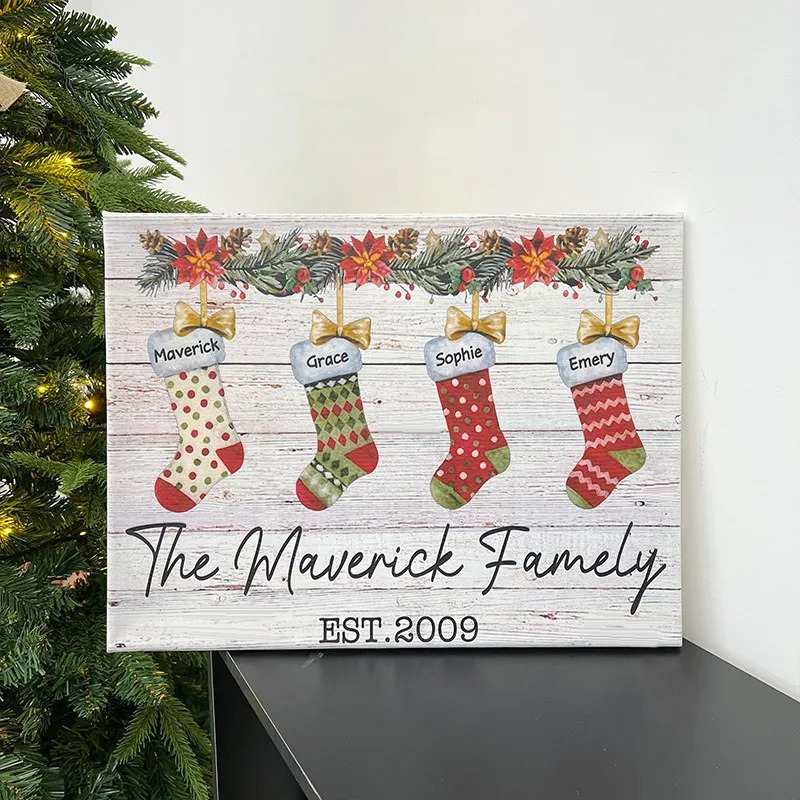 Custom Christmas Family Stocking Wall Art Poster Canvas