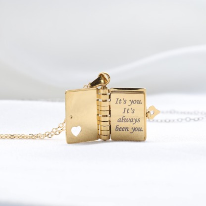 My Love Book Necklace Romantic Locket Pendant with Love Messages Inside