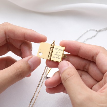 My Love Book Necklace Romantic Locket Pendant with Love Messages Inside