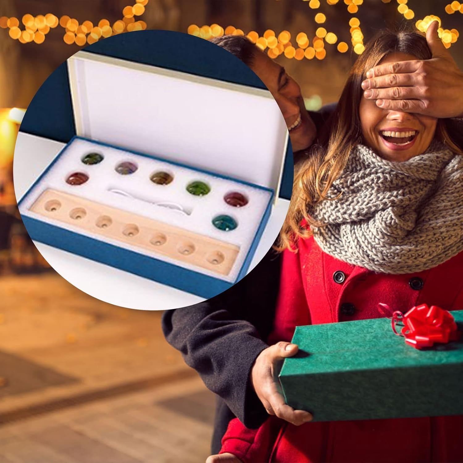 7 Colors Glass Crystal Ball Light with Wood Base