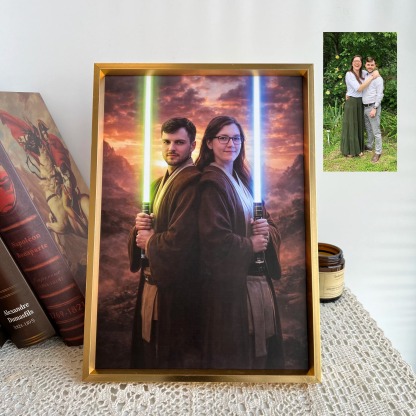 Custom Lightsaber Galactic Hero Couple Portrait Frame Gift🌍