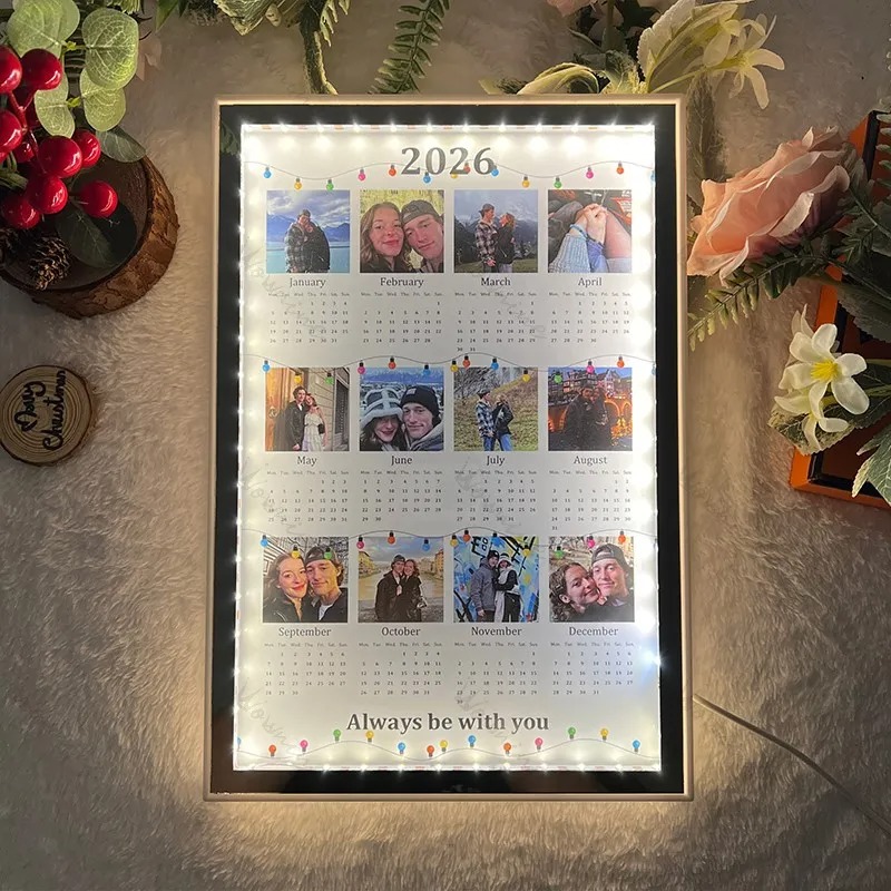 Personalized 2026 Calendar Mirror Light Box with Photo