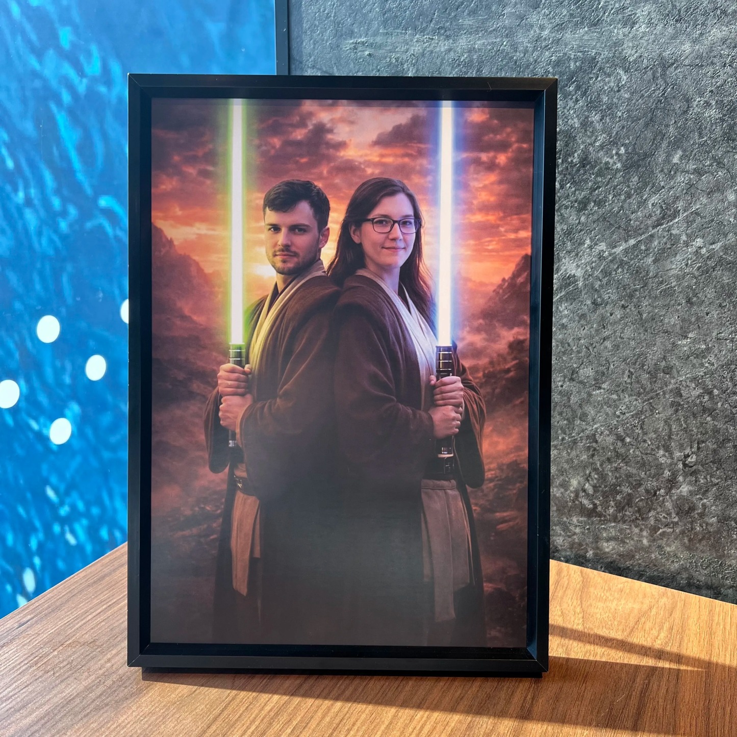 Custom Lightsaber Galactic Hero Couple Portrait Frame Gift🌍