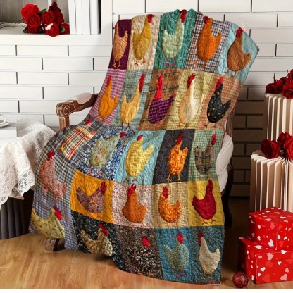 Colorful Chicken Patchwork Blanket