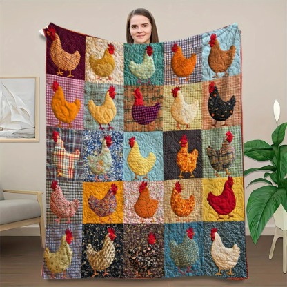 Colorful Chicken Patchwork Blanket