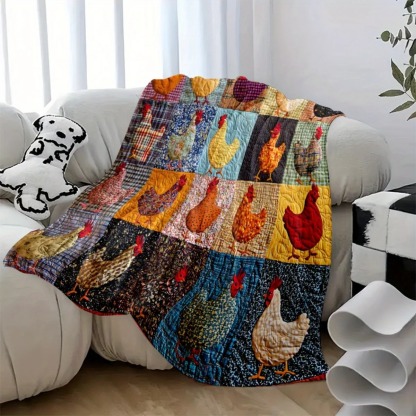 Colorful Chicken Patchwork Blanket