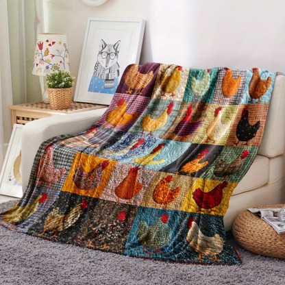 Colorful Chicken Patchwork Blanket