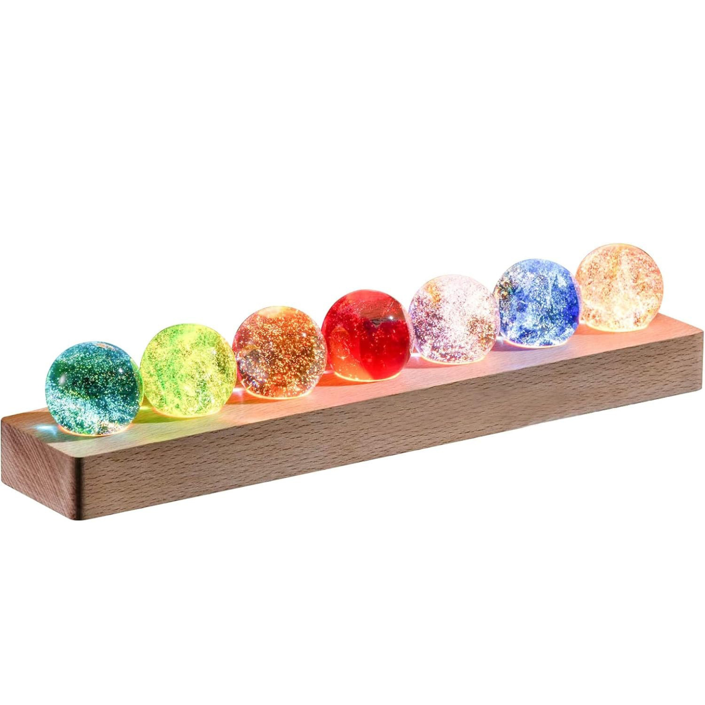 7 Colors Glass Crystal Ball Light with Wood Base