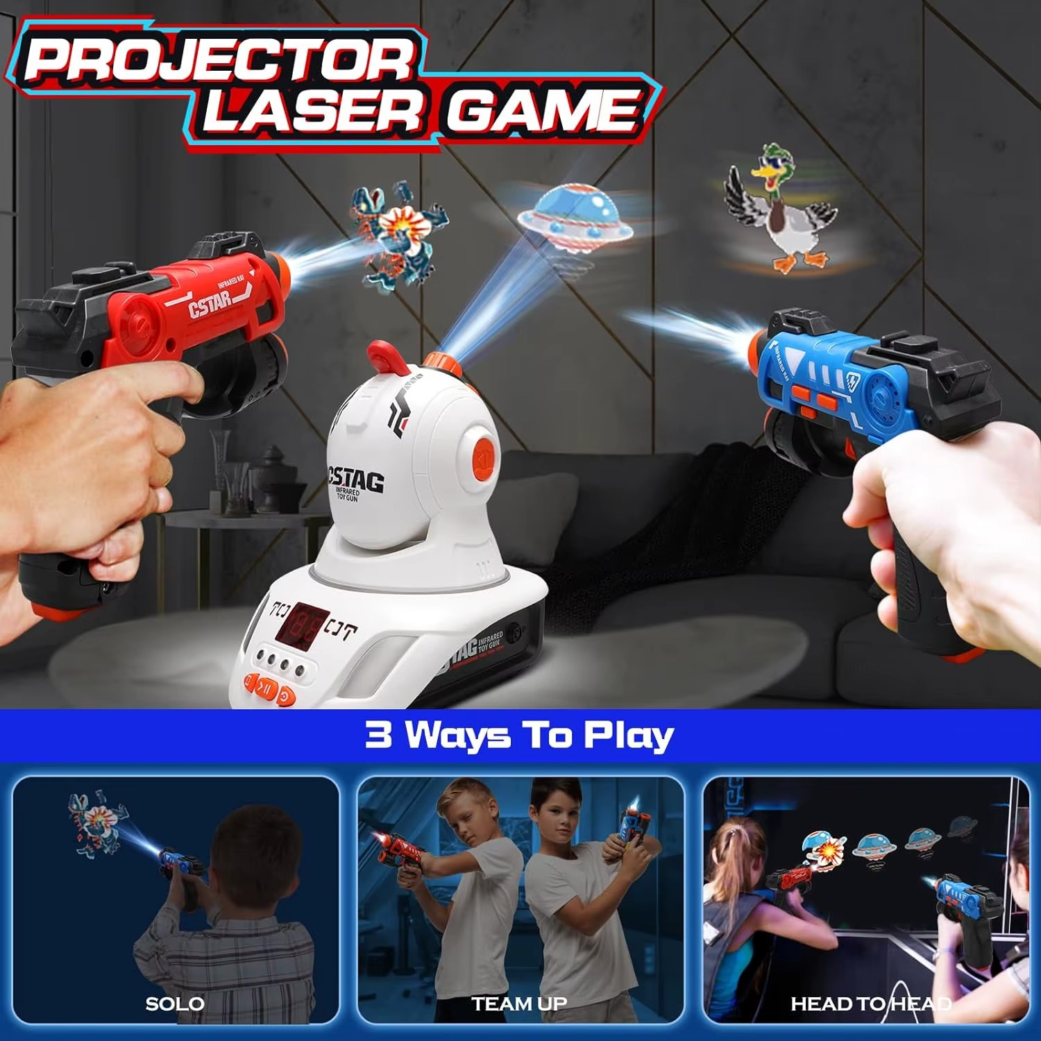 Infrared Laser Tag Set with Projector – 2 Player Laser Tag Guns for Kids, Indoor/Outdoor Interactive Shooting Game