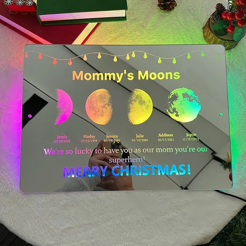 Custom Led Mirror Light Frame With Text And Date - Mommy's Moons