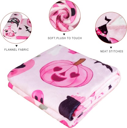Pink Pumpkin Skull  Halloween Blanket