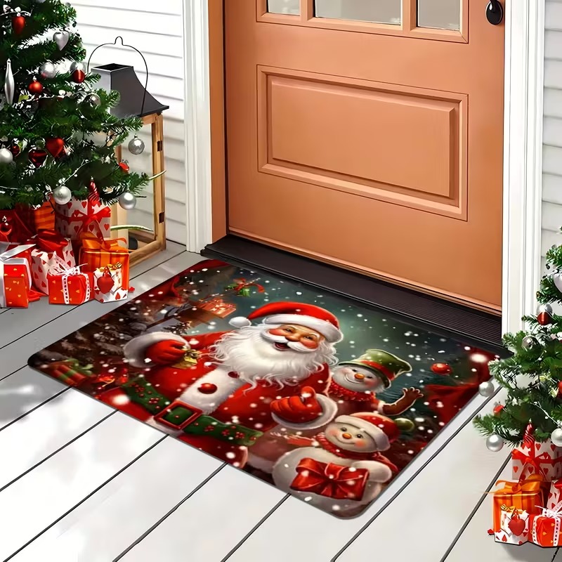 Snowy Day Santa Claus Gift-Delivering Christmas Doormat