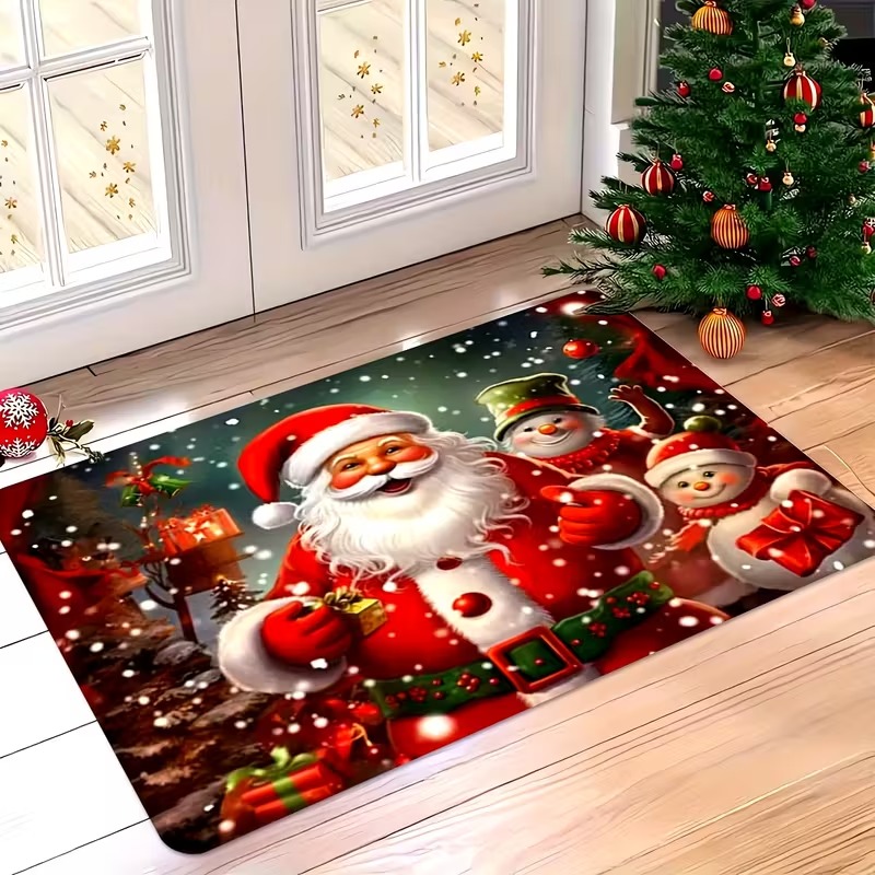 Snowy Day Santa Claus Gift-Delivering Christmas Doormat