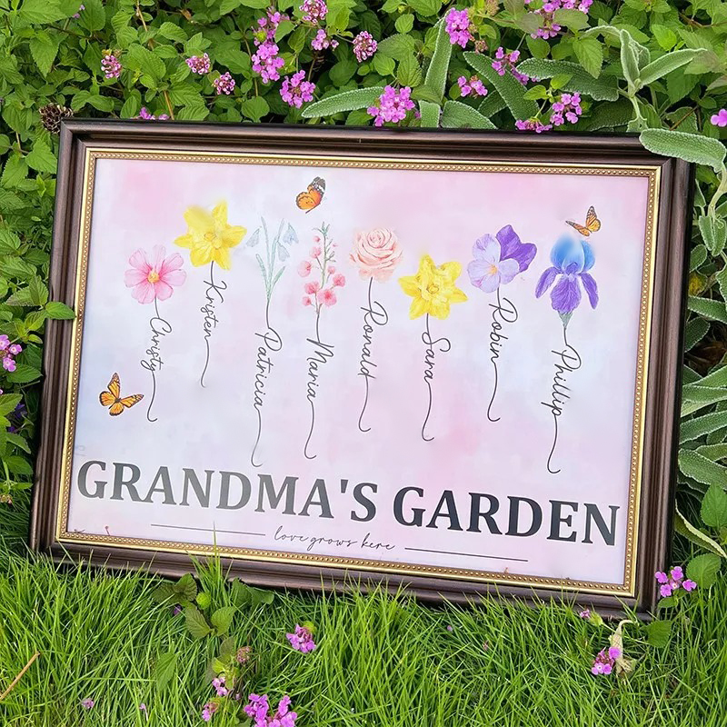 Personalized Birth Month Flower Gift for Grandma or Mom Poster or Canvas