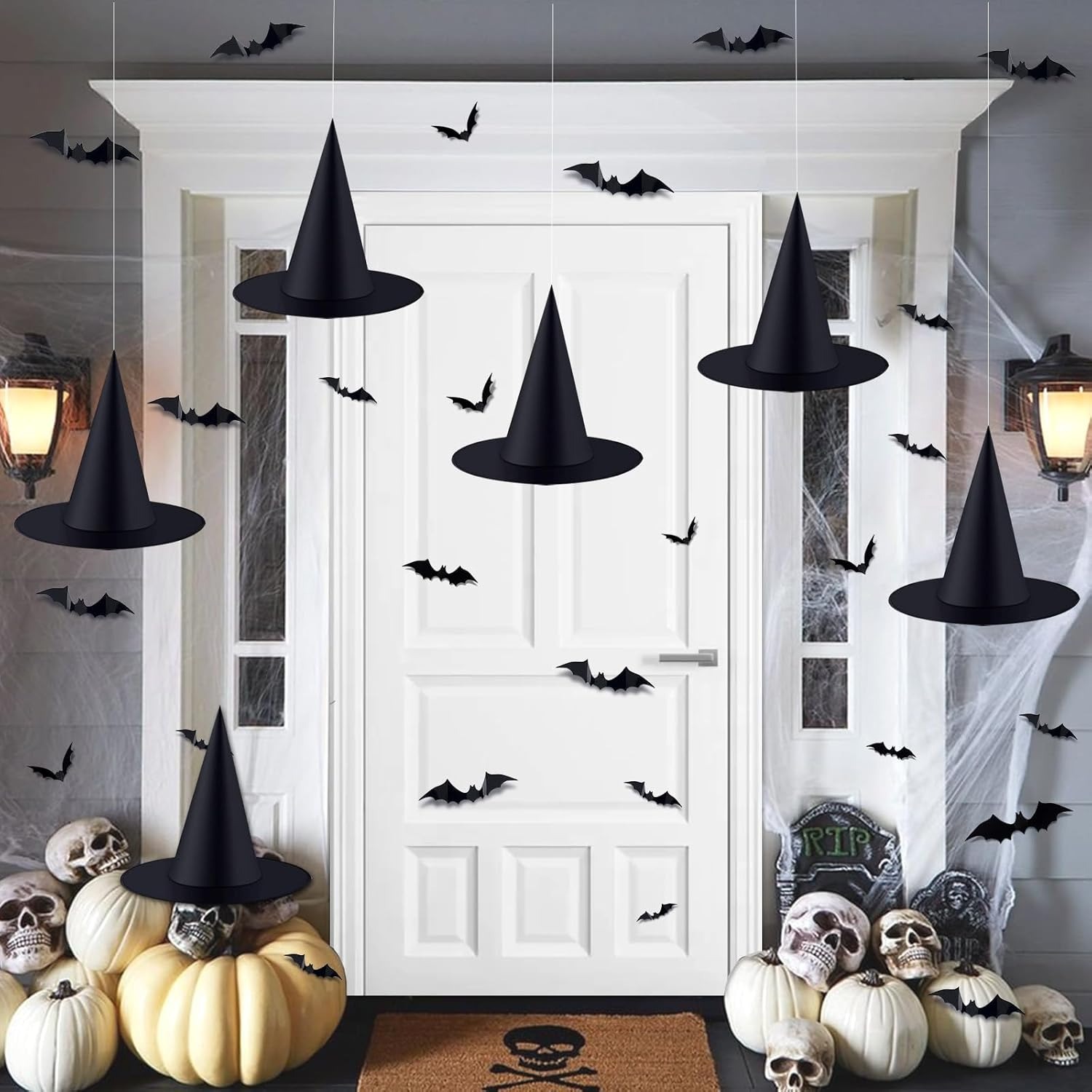 6 PCS Hanging Witch Hat Decor Halloween Party Kit