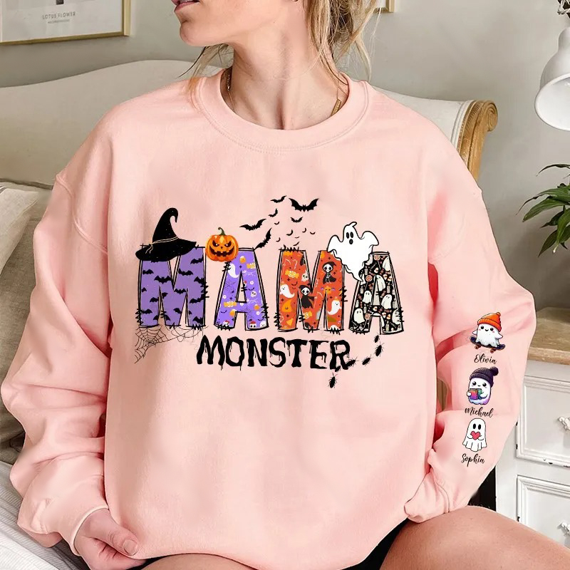 Halloween Mama Wears Her Ghost Kids on Her Sleeve Custom Sweatshirt (Image Collection Version)