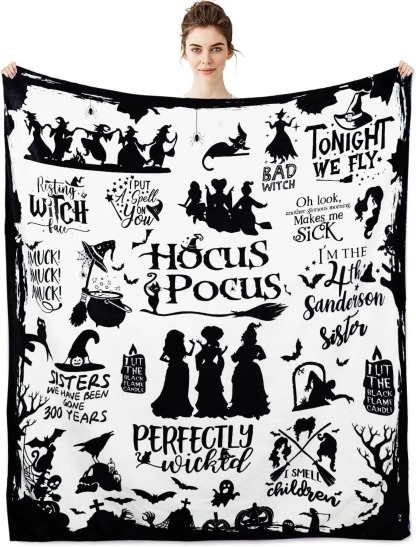 Halloween Hocus Pocus Witch Print Flannel Throw Blanket