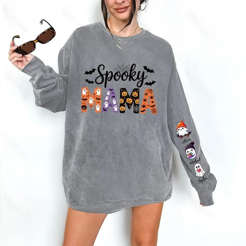 Halloween Mama Wears Her Ghost Kids on Her Sleeve Custom Sweatshirt (Image Collection Version)