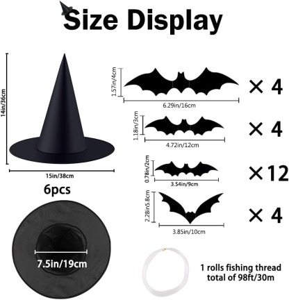6 PCS Hanging Witch Hat Decor Halloween Party Kit