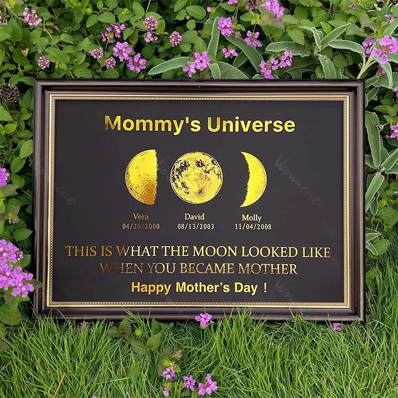 Custom Moon Phase Frame With Text & Date- Mommy's Universe