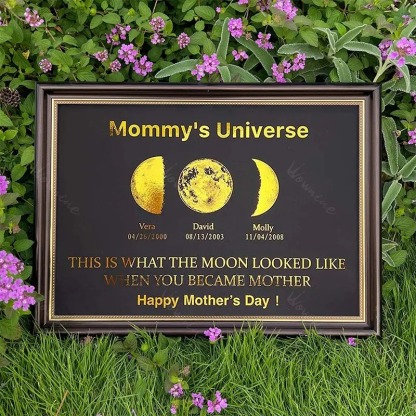 Custom Moon Phase Frame With Text & Date- Mommy's Universe