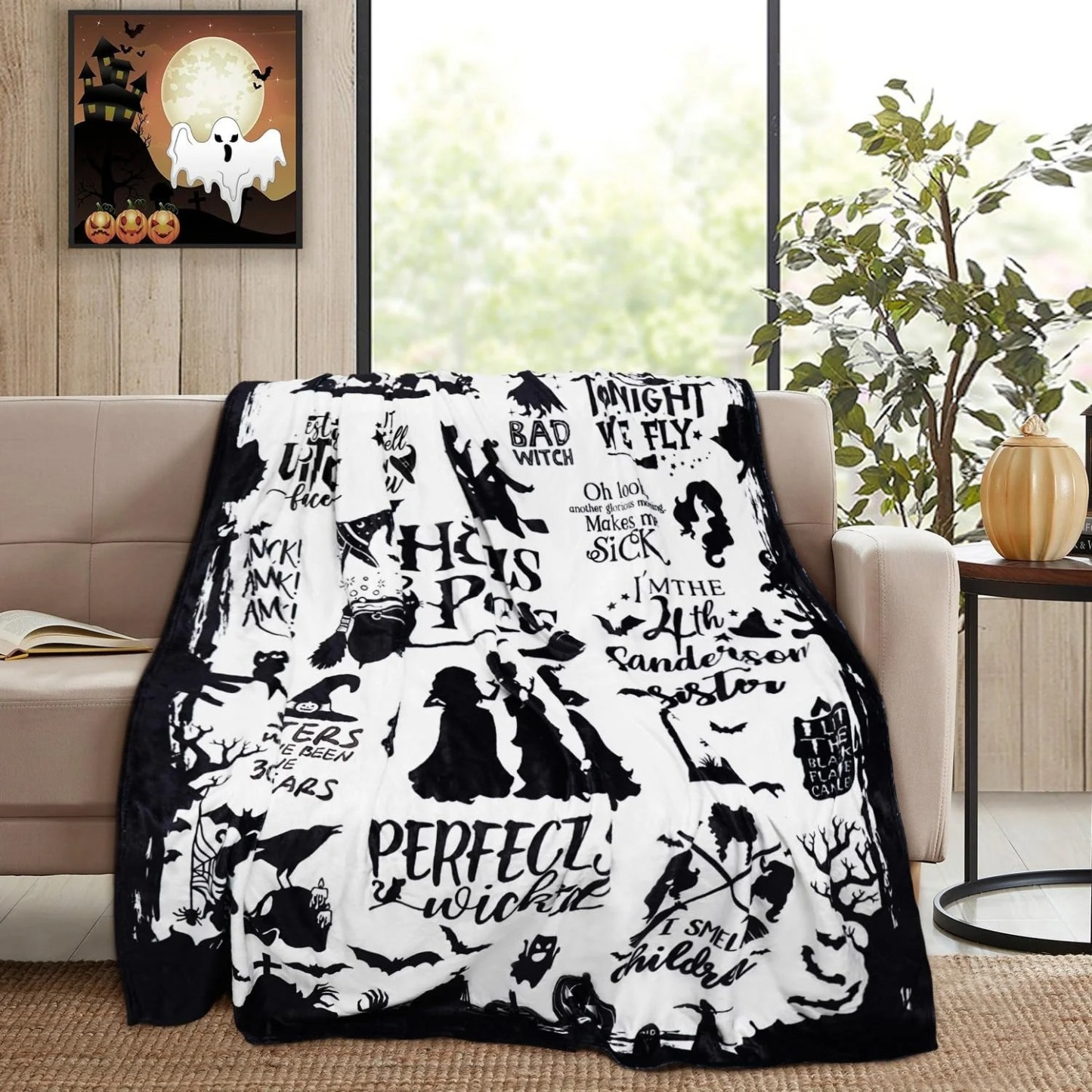 Halloween Hocus Pocus Witch Print Flannel Throw Blanket