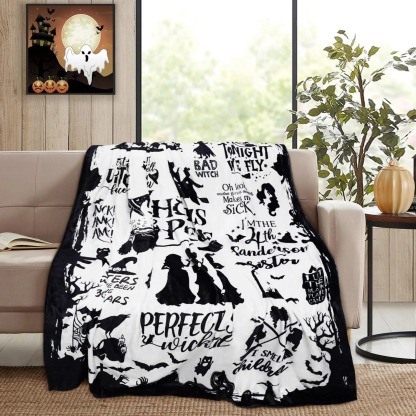 Halloween Hocus Pocus Witch Print Flannel Throw Blanket