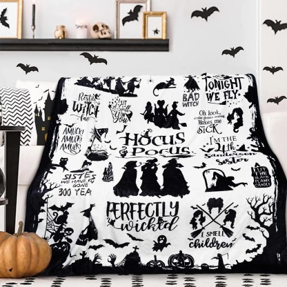 Halloween Hocus Pocus Witch Print Flannel Throw Blanket