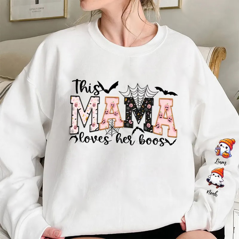 Halloween Mama Wears Her Ghost Kids on Her Sleeve Custom Sweatshirt (Image Collection Version)