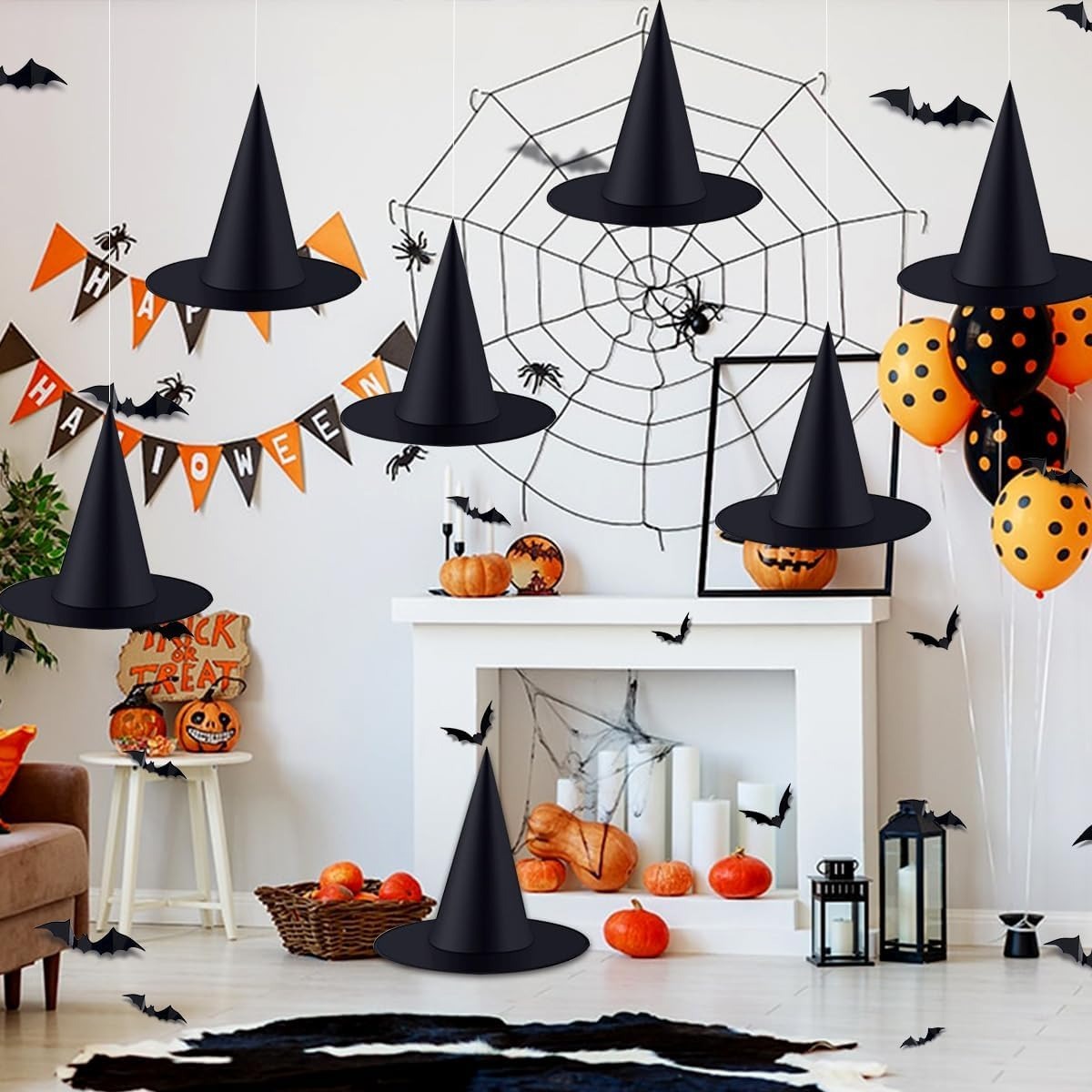 6 PCS Hanging Witch Hat Decor Halloween Party Kit