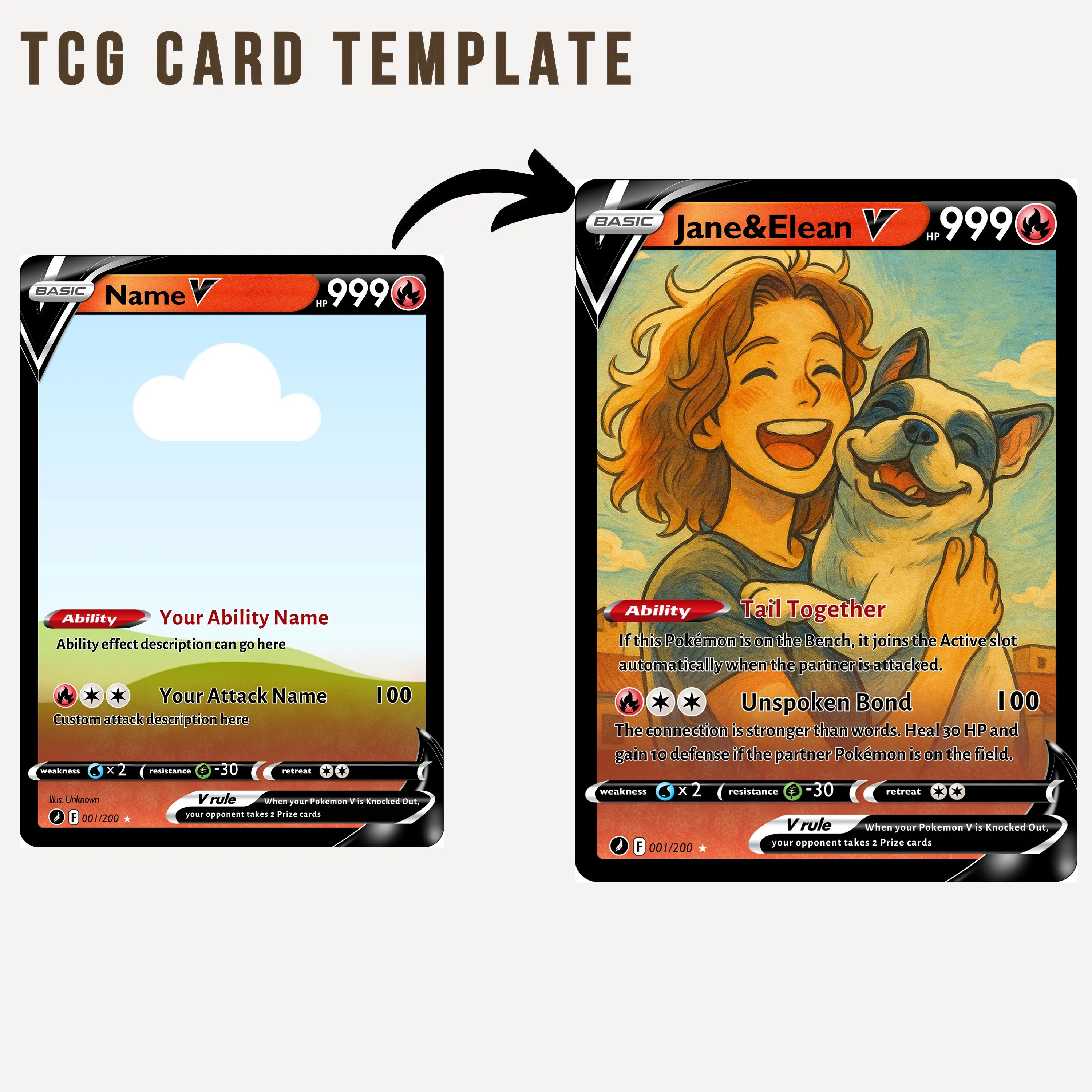 Custom Anime Pet & You Team V Card Pokecard For Pet Lovers
