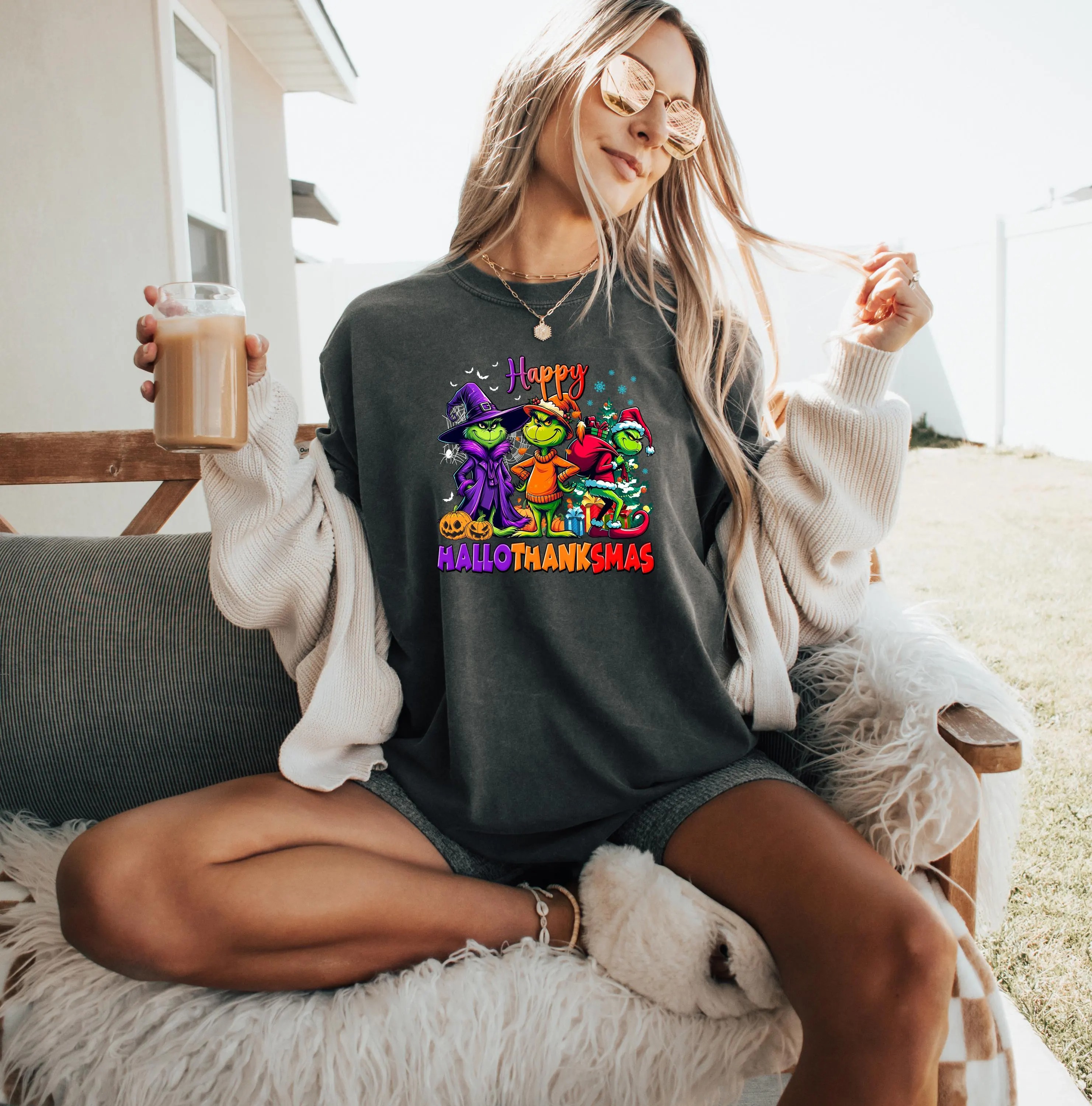Grinch Happy HalloThanksMas Sweatshirt