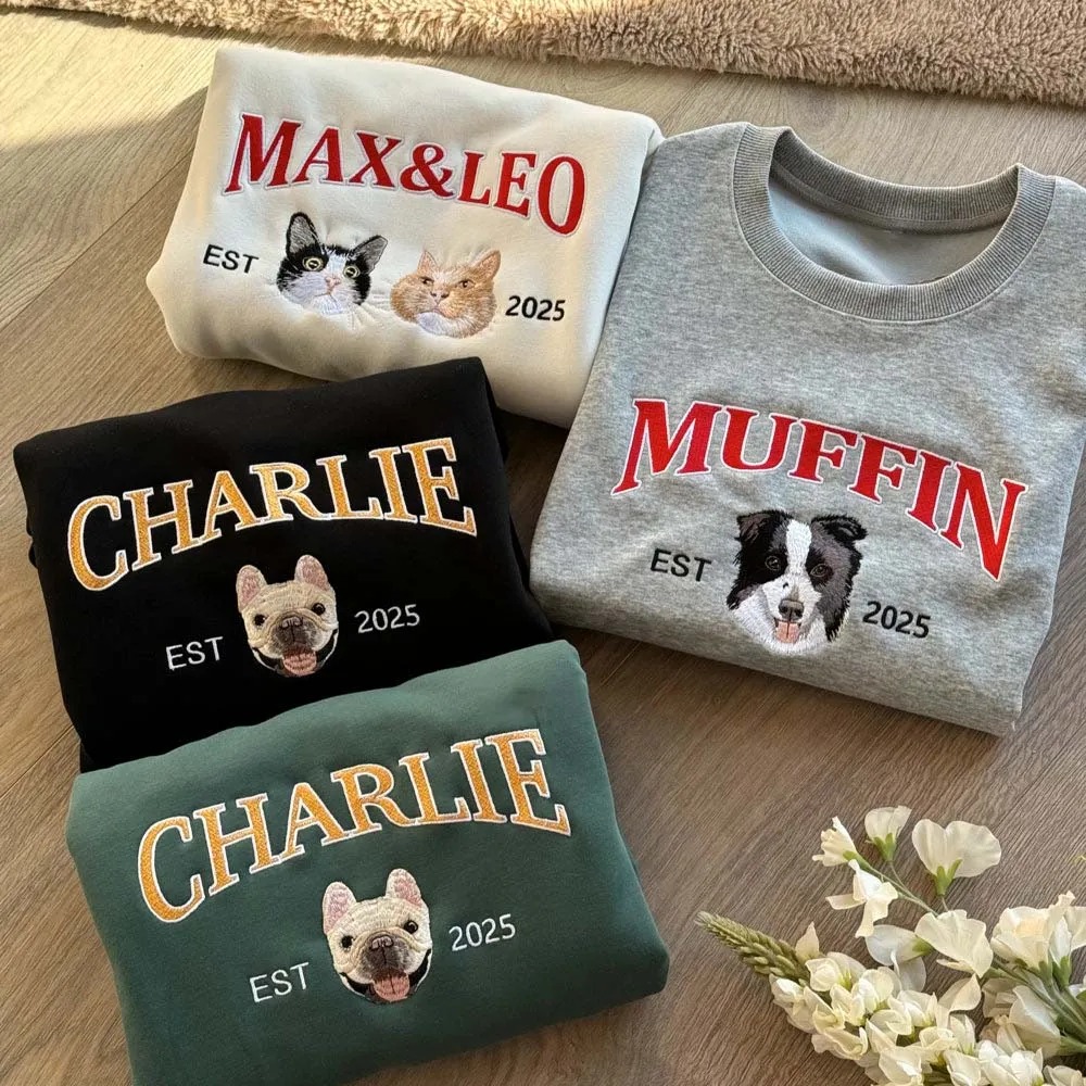 Personalized Embroidered Sweatshirt with Pet Portraits