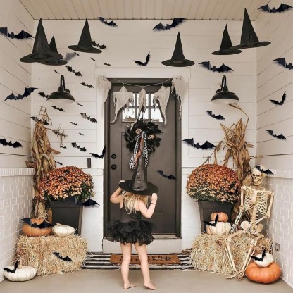 6 PCS Hanging Witch Hat Decor Halloween Party Kit