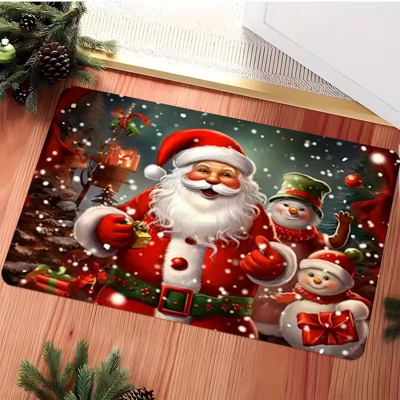 Snowy Day Santa Claus Gift-Delivering Christmas Doormat
