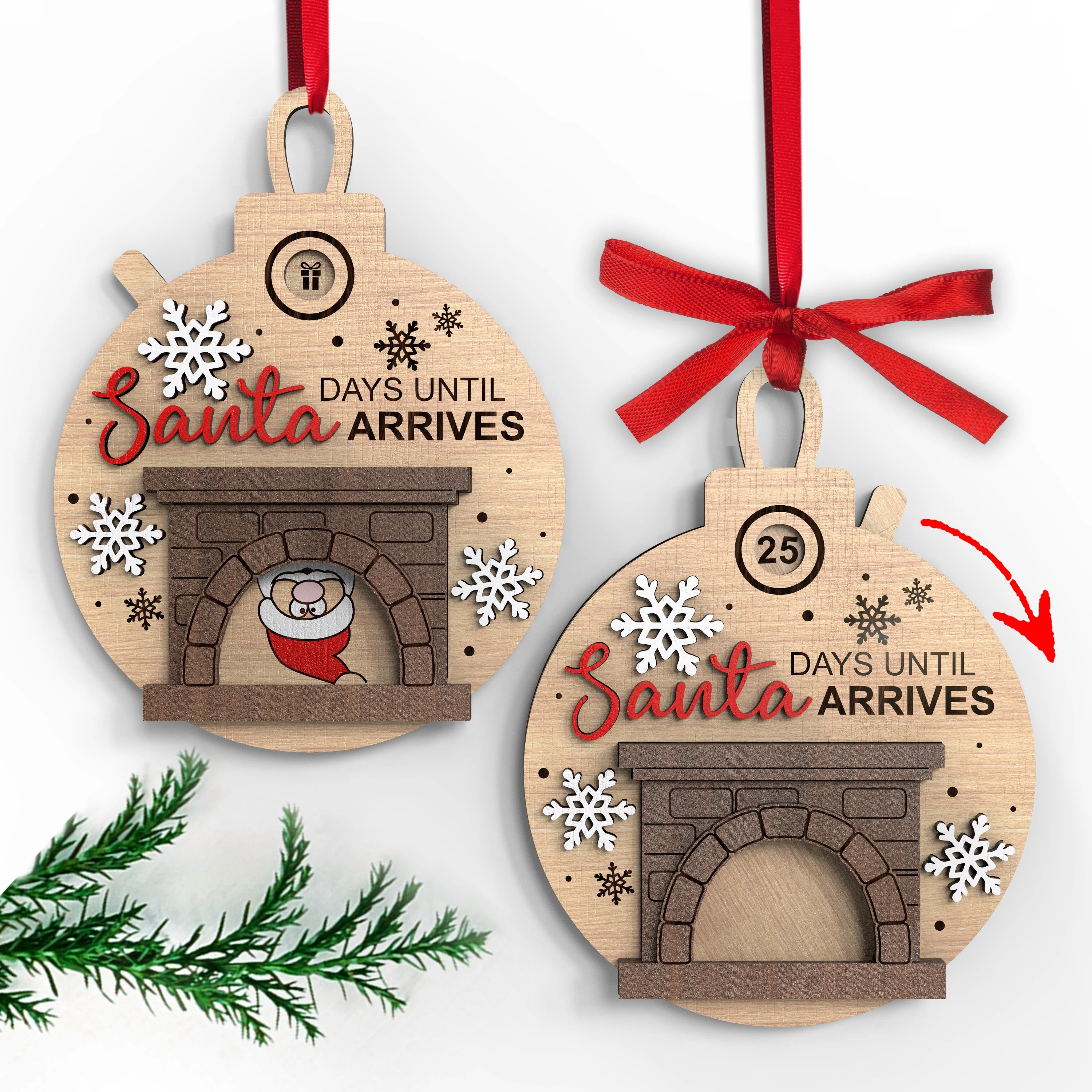 Funny Fireplace Santa Christmas Countdown Ornament