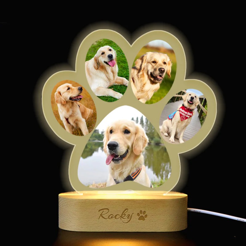 Custom Pet Led Night Light with Photo Personalized Dog Paw Print