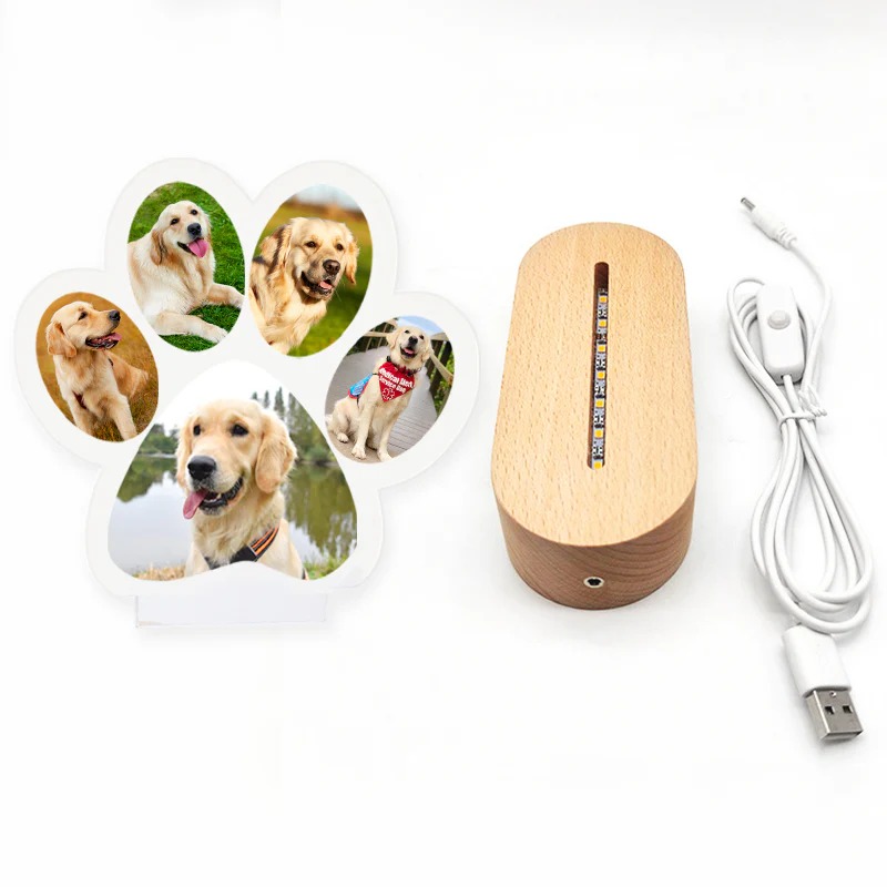 Custom Pet Led Night Light with Photo Personalized Dog Paw Print