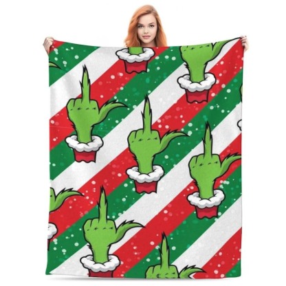 Grinch Middle Finger Christmas Blanket