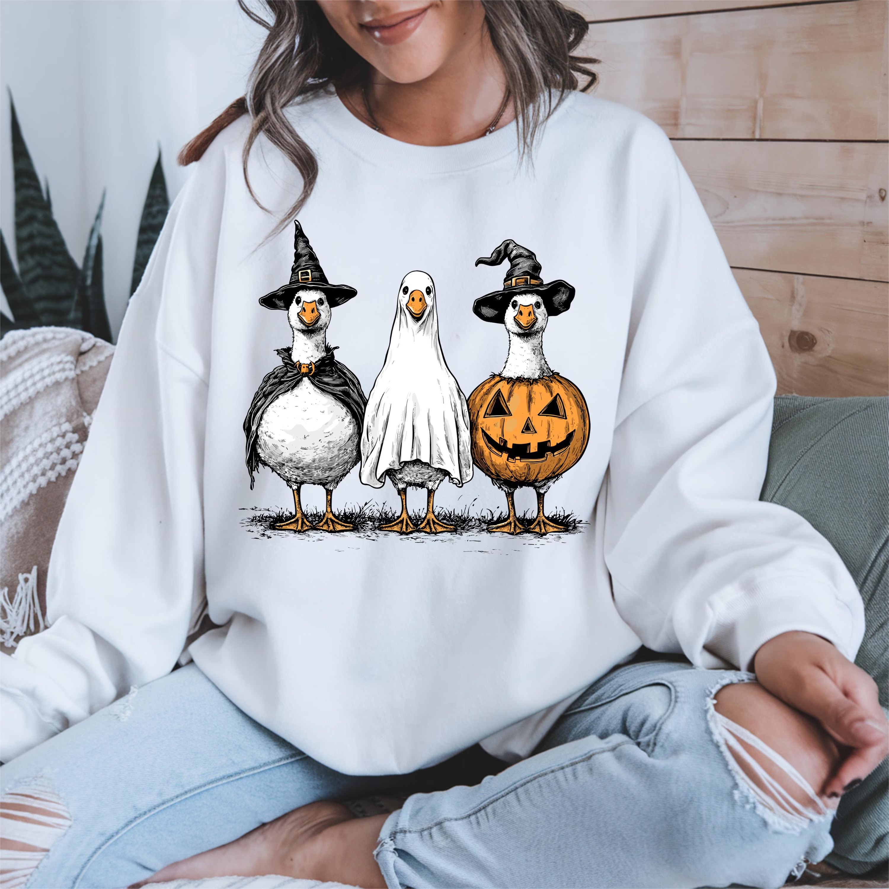 Spooky Ghost Goose Halloween Shirt - Pumpkin Skeleton Tee