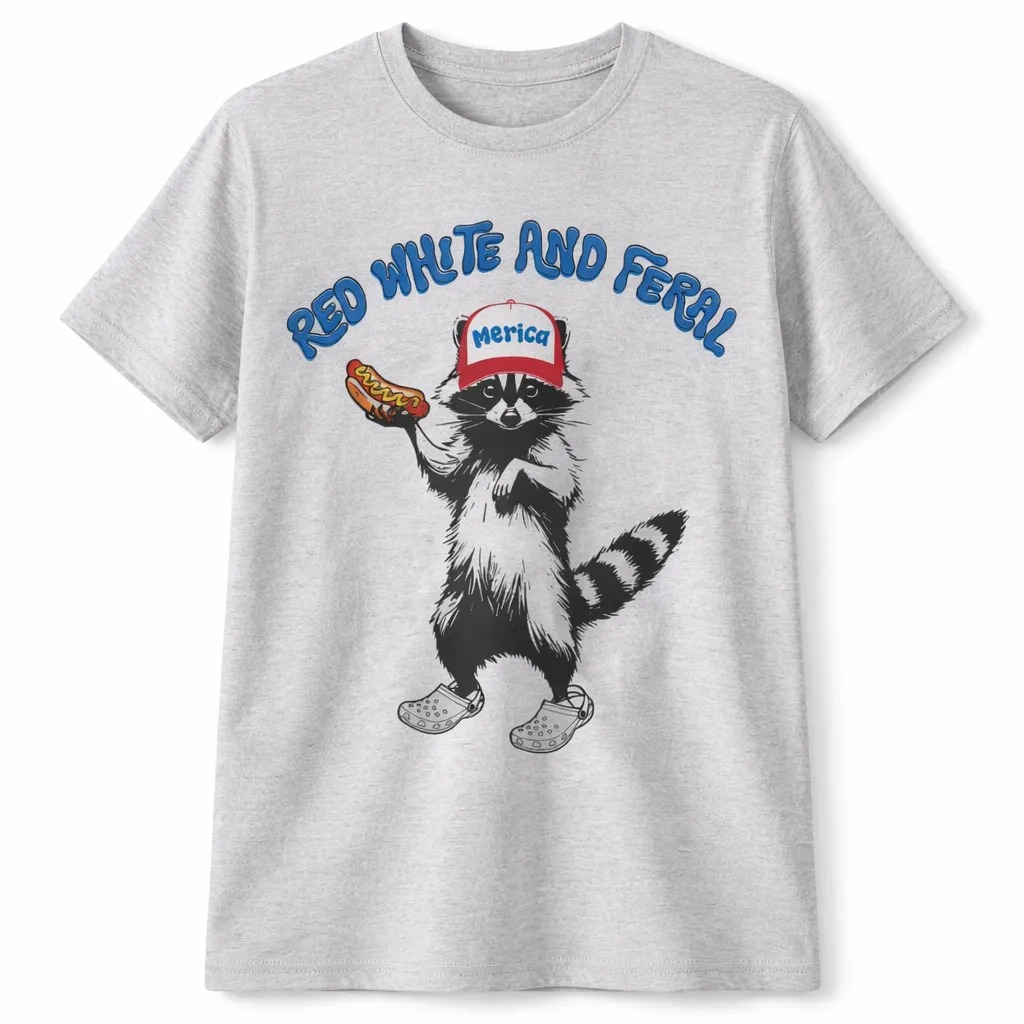 4th of July Funny Raccoon Graphic Tee – Red, White & Feral